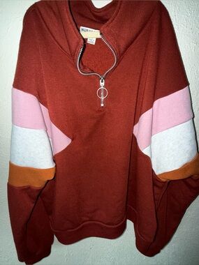 Women’s Colorblock Quarter-Zip Sweatshirt - Rust Pink